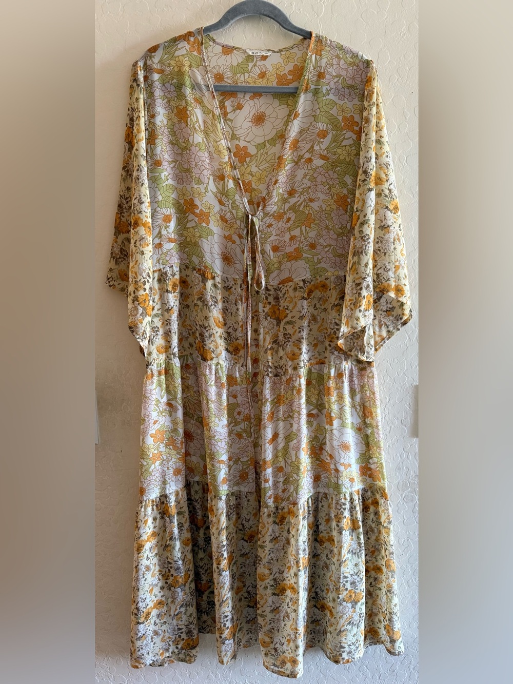 Kori Floral Tie-Front  in Cream, Yellow, Green